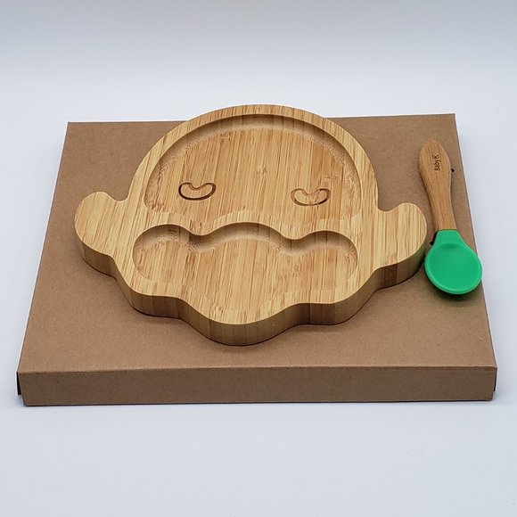 Baby K NIB Bamboo Divided Sheep Plate with Suction & Green Spoon Set - 6 Months - Picture 8 of 16